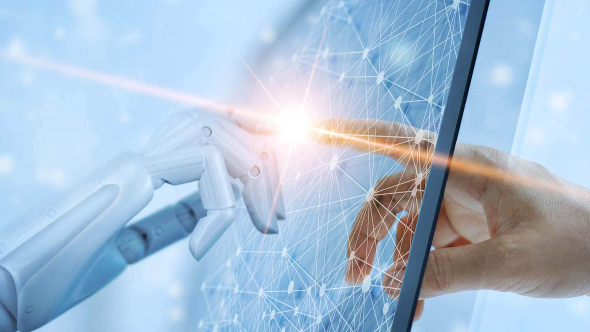 L'index d'un humain touche celio d'un robot